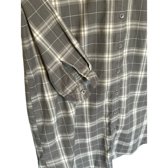 Garnet Hill Grey Plaid Button Down Dress Size 8 Organic Pima Cotton Classic - Picture 4 of 9
